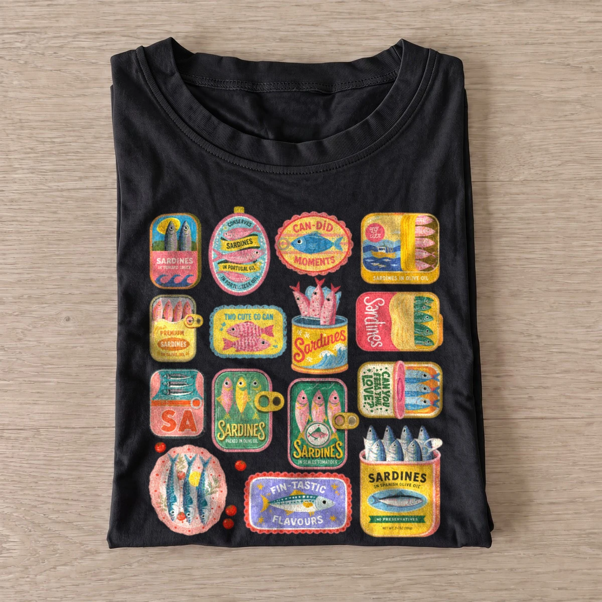 Colorful sardine tins t shirt black20colorful sardine tins.webp