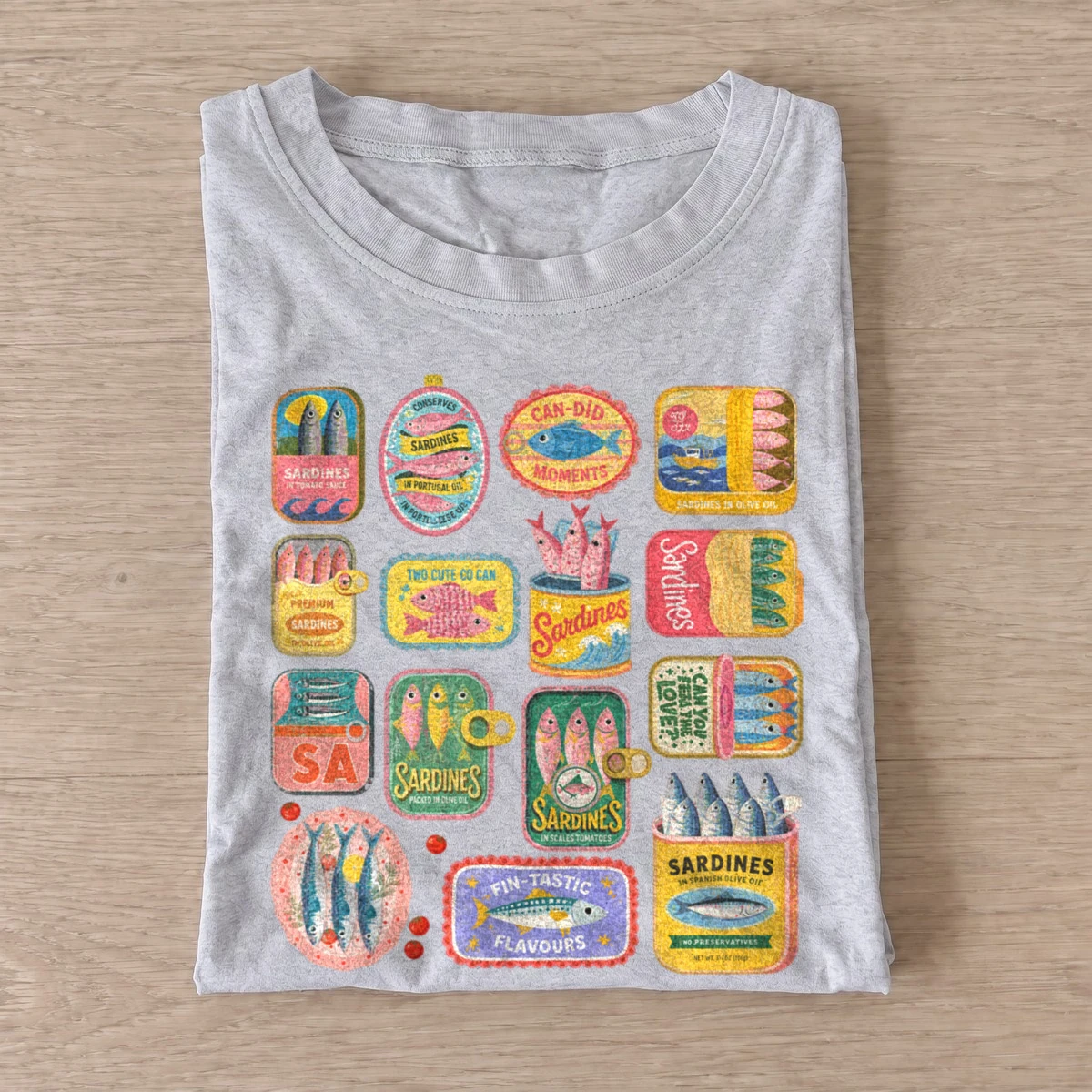 Colorful sardine tins t shirt gray20colorful sardine tins.webp