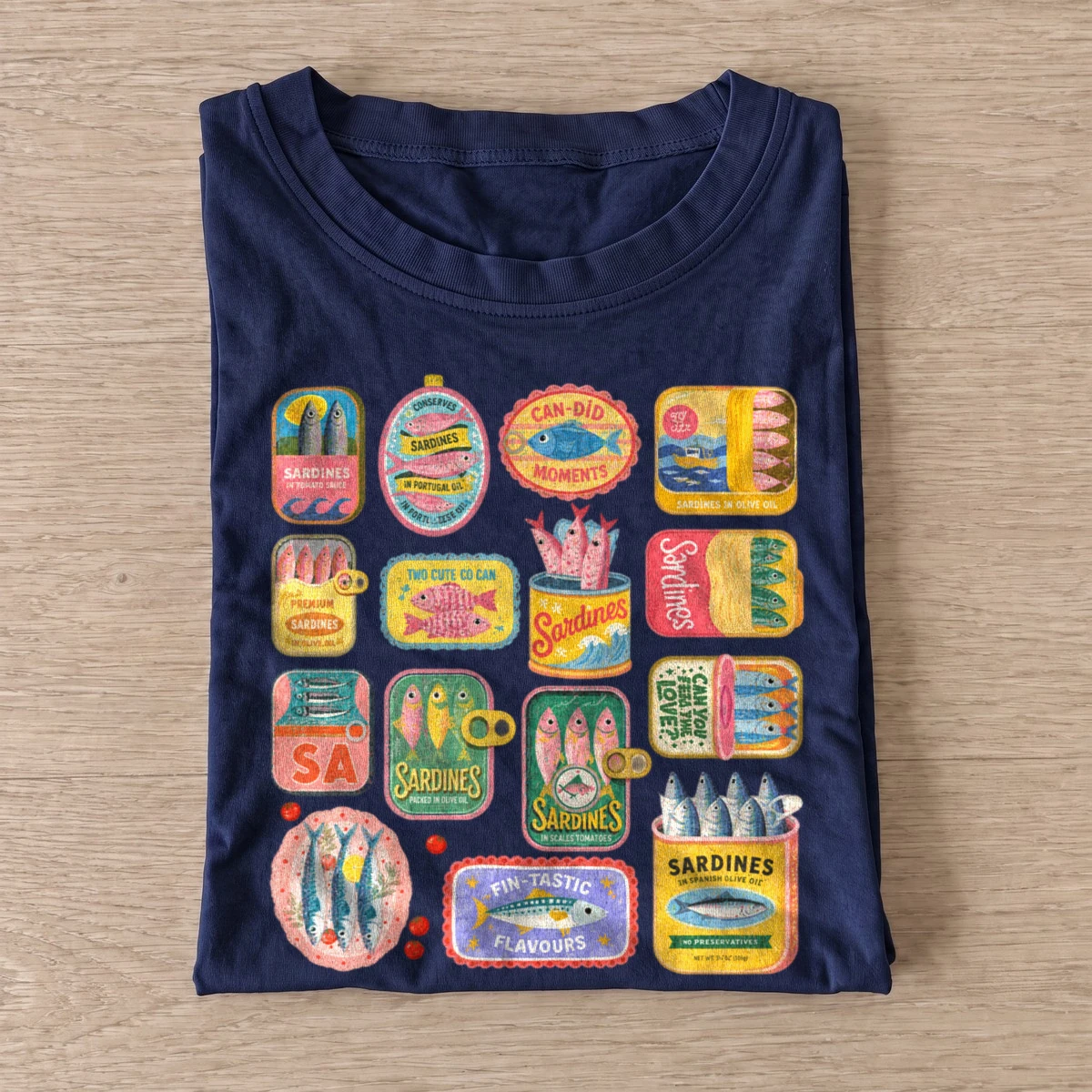Colorful sardine tins t shirt navy20colorful sardine tins.webp