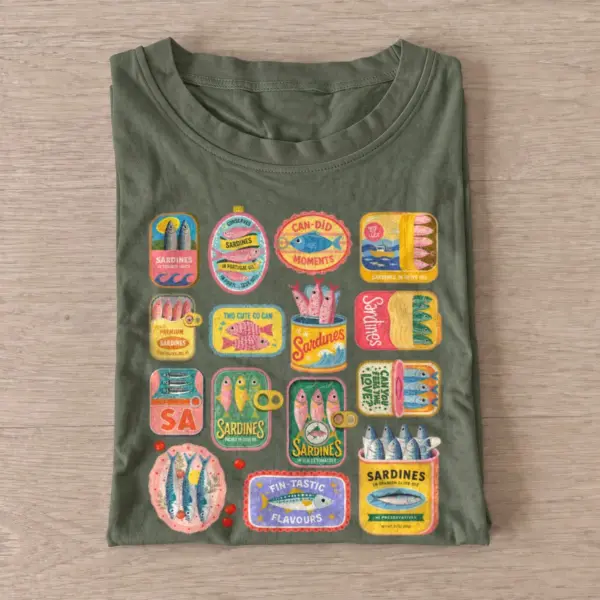Colorful sardine tins t shirt olive20colorful sardine tins.webp