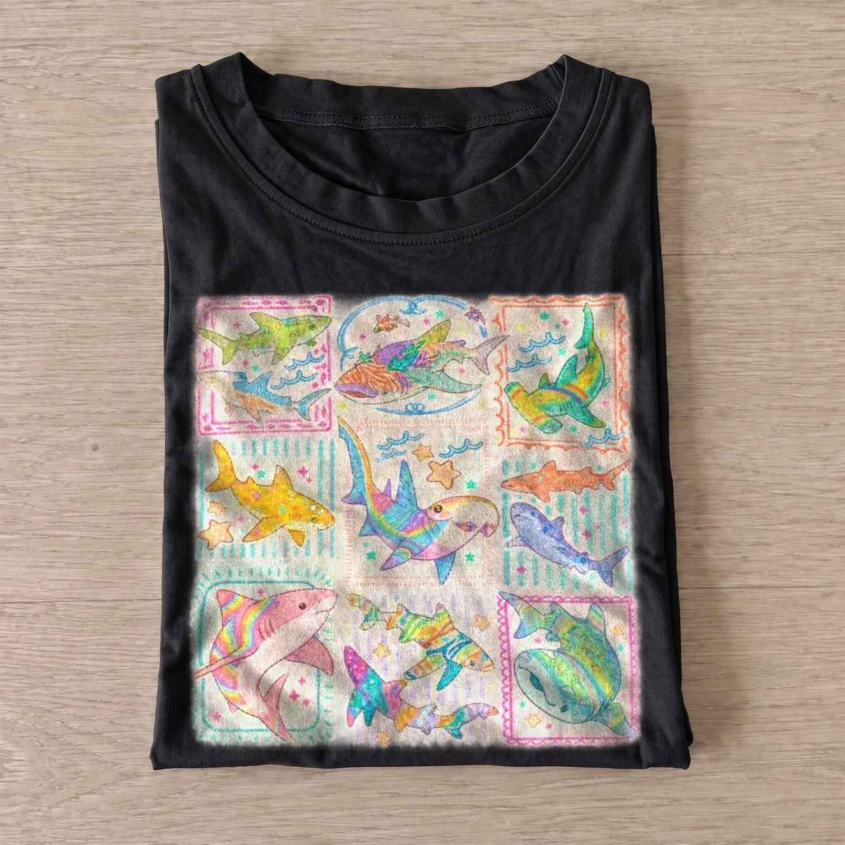 Colorful sea postcards t shirt black20colorful sea postcards.webp