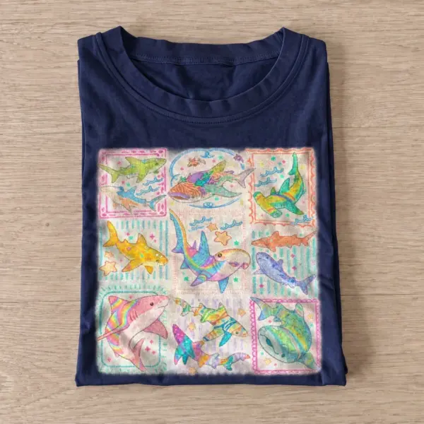 Colorful sea postcards t shirt navy20colorful sea postcards.webp