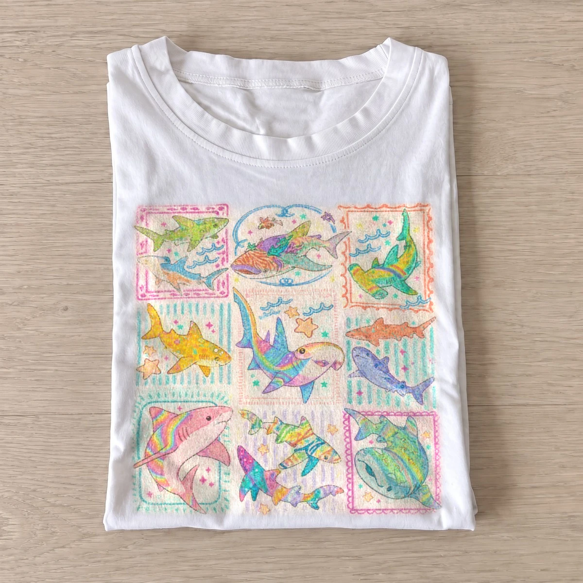 Colorful sea postcards t shirt white20colorful sea postcards.webp