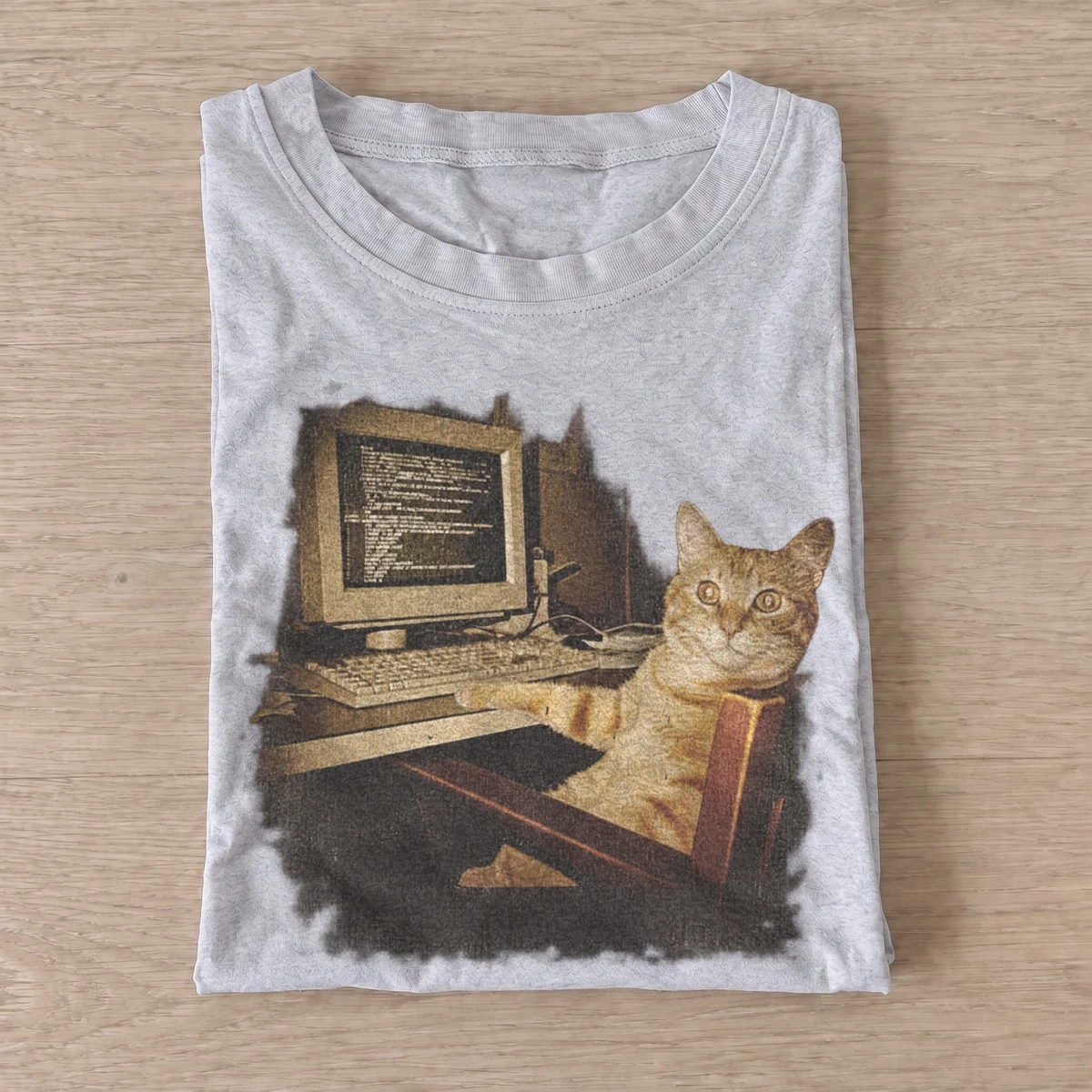 Computer cat at desktop monitor t shirt gray20computer cat.webp