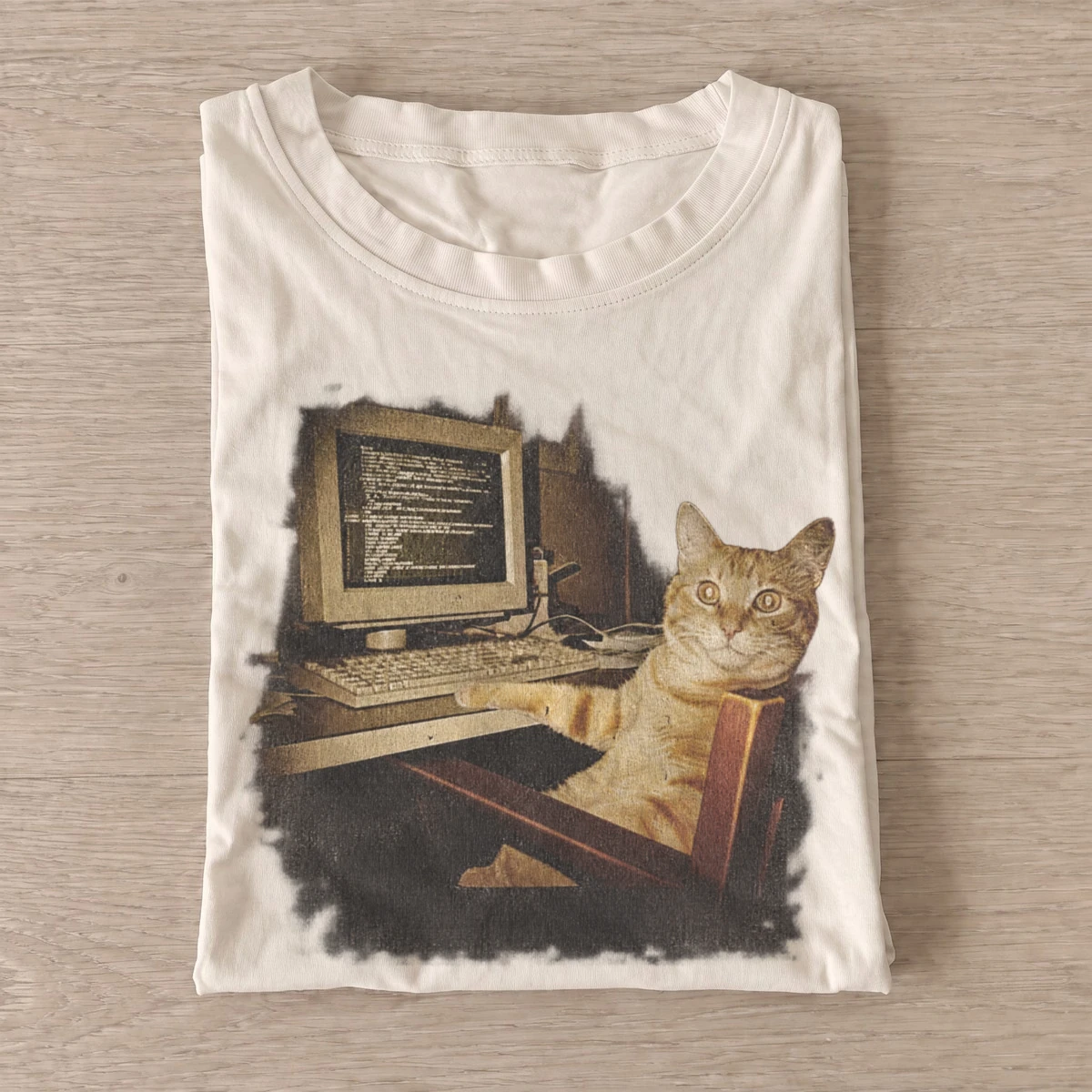 Computer cat at desktop monitor t shirt sand20computer cat.webp