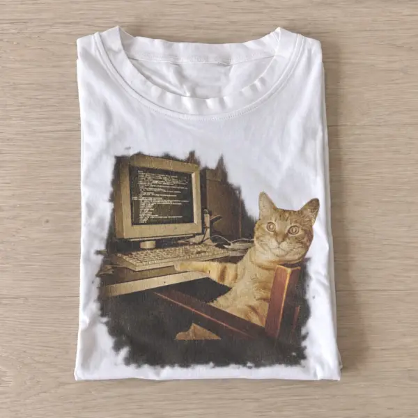 Computer cat at desktop monitor t shirt white20computer cat.webp