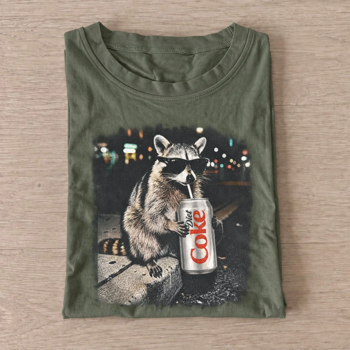 Cool soda raccoon graphic t shirt olive20soda raccoon.webp