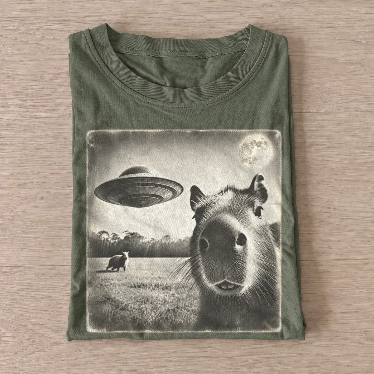 Cosmic capybara ufo graphic t shirt olive20cosmic capybara.webp