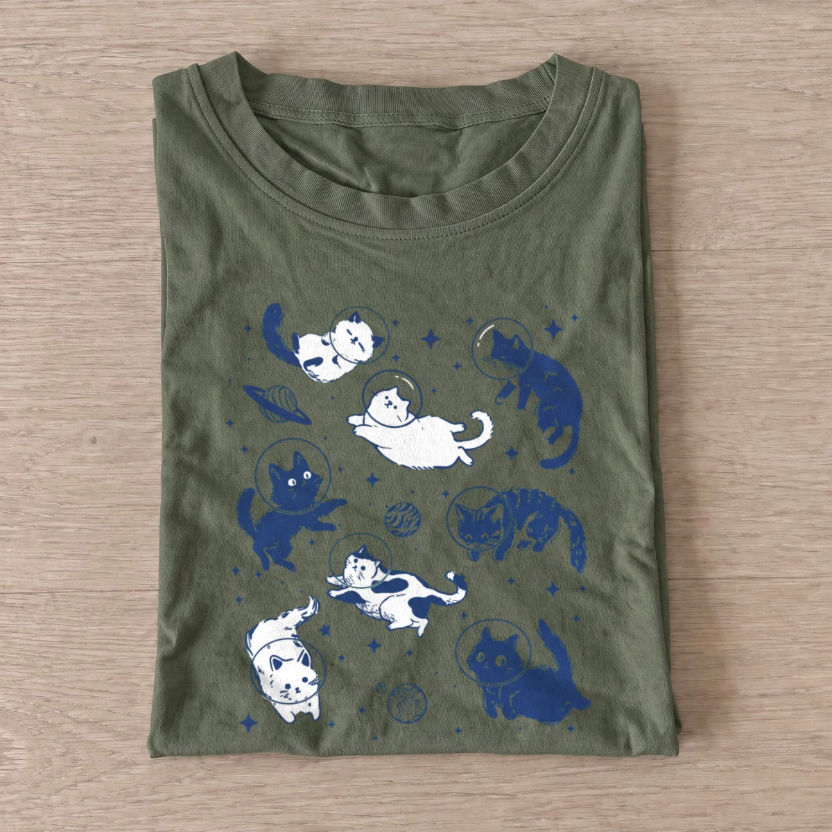 Cosmic cat pattern t shirt olive20cosmic cat pattern.webp