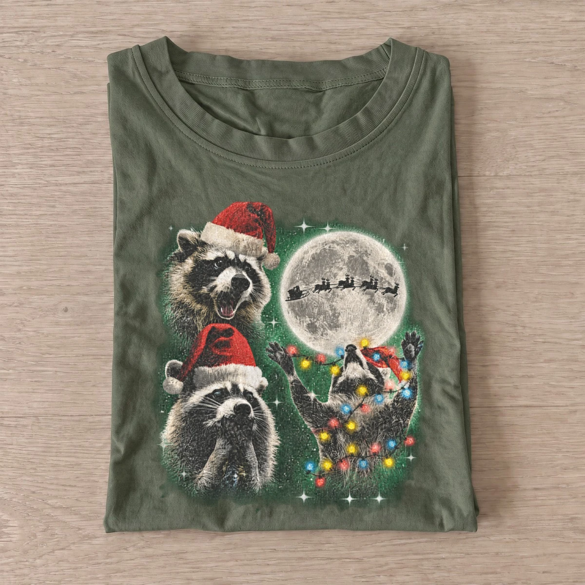 Cosmic christmas raccoons t shirt olive20cosmic christmas raccoons.webp