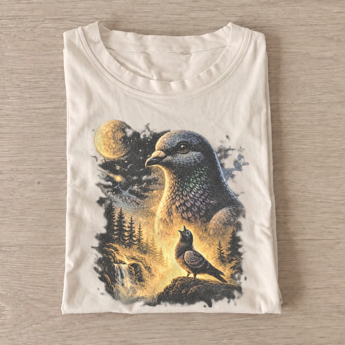 Cosmic pigeon graphic t shirt sand20cosmic pigeon.webp