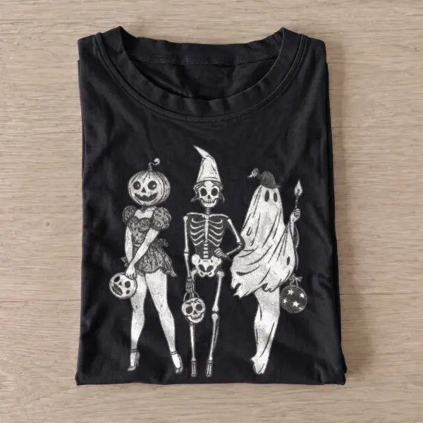 Costumed skeleton trio t shirt black20costumed skeleton trio.webp