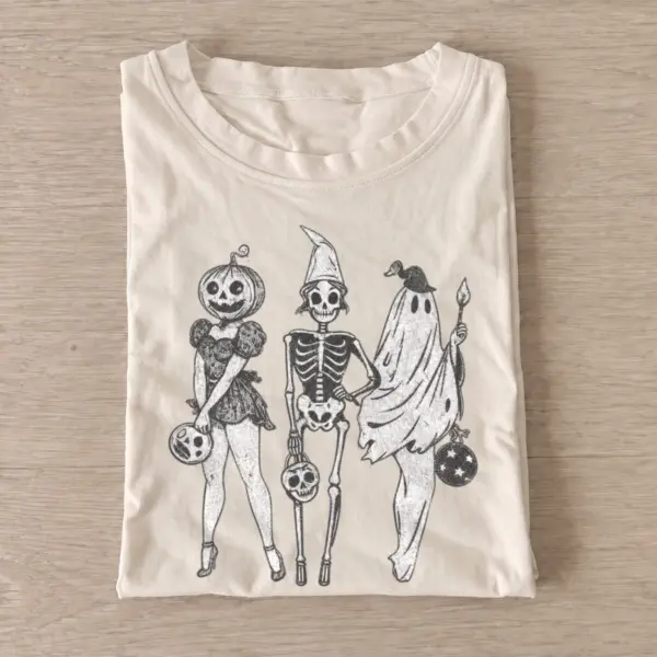 Costumed skeleton trio t shirt sand20costumed skeleton trio.webp