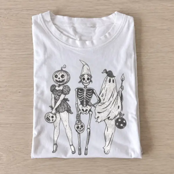 Costumed skeleton trio t shirt white20costumed skeleton trio.webp