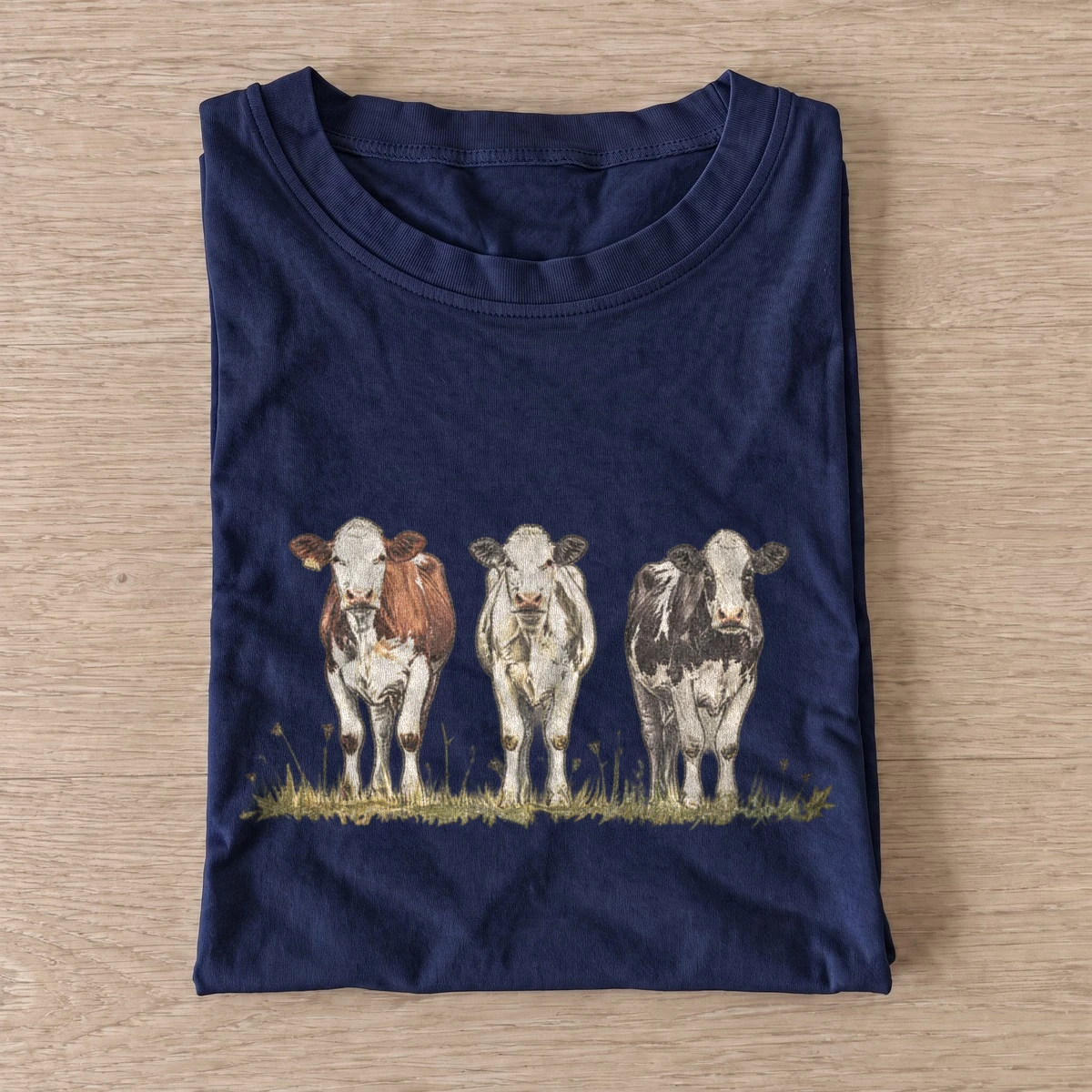 Cow trio graphic t shirt navy20cow trio.webp