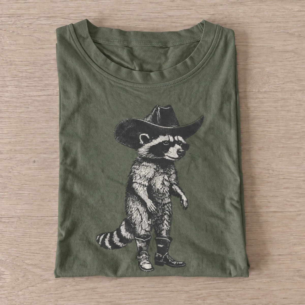 Cowboy raccoon strut t shirt olive20cowboy raccoon strut.webp