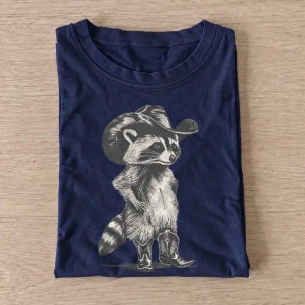Cowboy raccoon in boots t shirt navy20cowboy raccoon boots.webp
