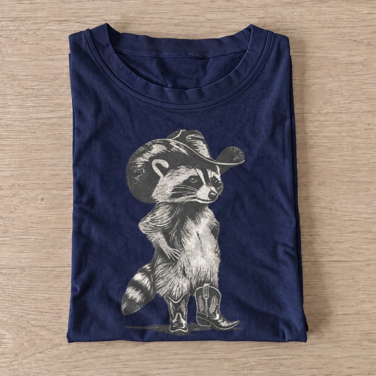 Cowboy raccoon in boots t shirt navy20cowboy raccoon boots.webp