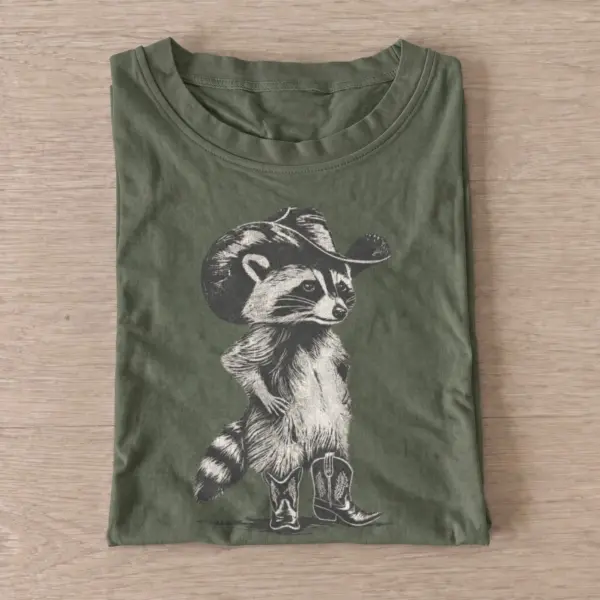 Cowboy raccoon in boots t shirt olive20cowboy raccoon boots.webp