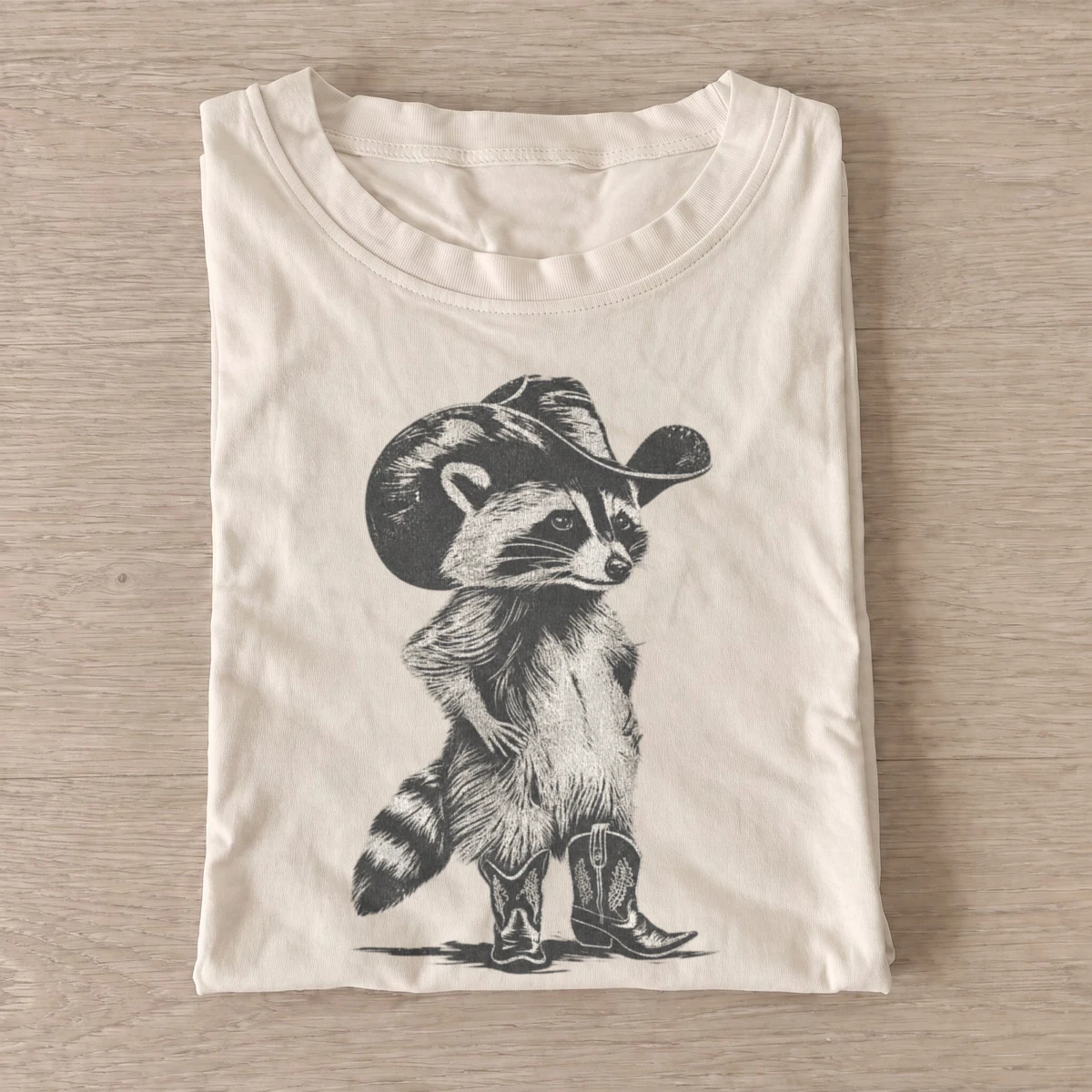 Cowboy raccoon in boots t shirt sand20cowboy raccoon boots.webp