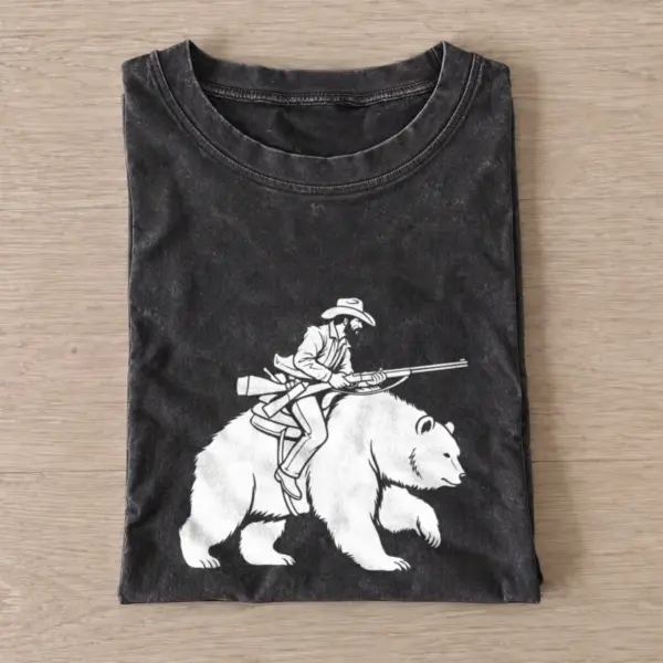Cowboy riding bear vintage t shirt washed20black20cowboy riding bear.webp