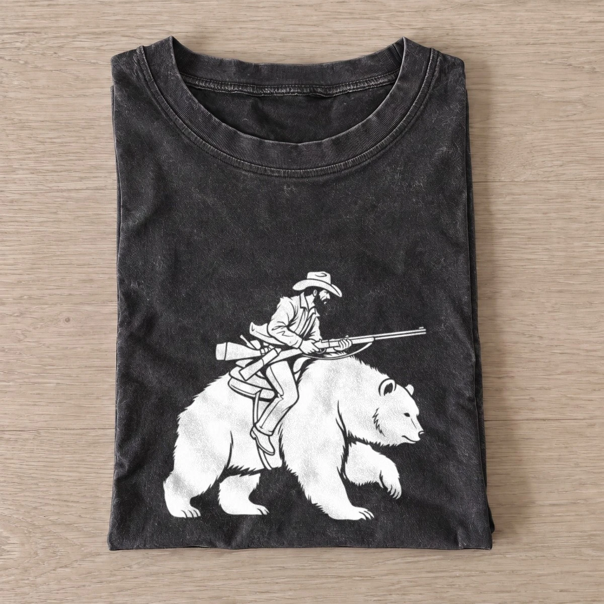 Cowboy riding bear vintage t shirt washed20black20cowboy riding bear.webp