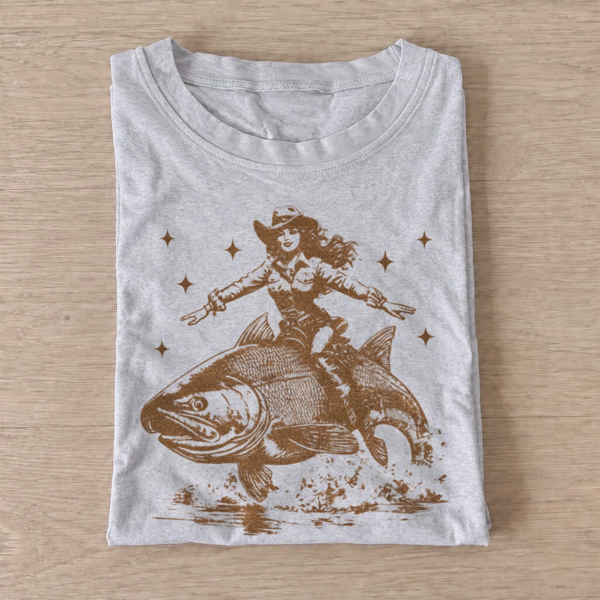 Cowgirl fish rider t shirt gray20cowgirl fish rider.webp