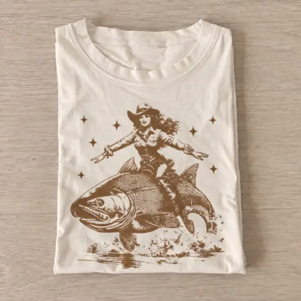 Cowgirl fish rider t shirt sand20cowgirl fish rider.webp