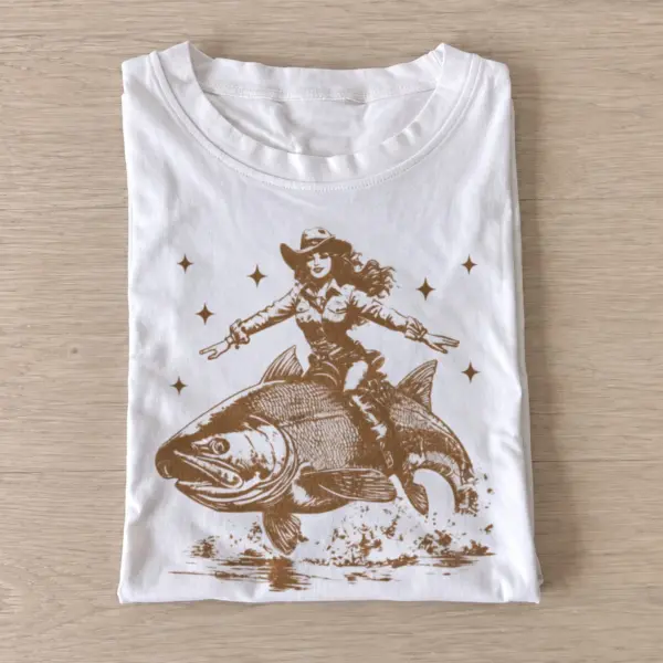 Cowgirl fish rider t shirt white20cowgirl fish rider.webp