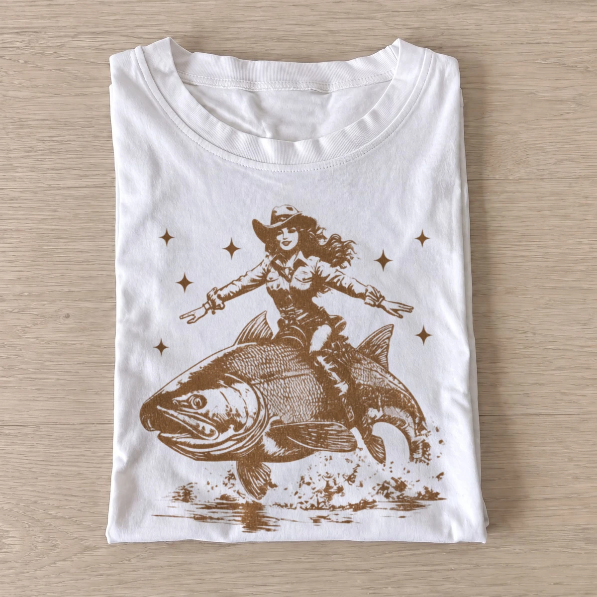 Cowgirl fish rider t shirt white20cowgirl fish rider.webp