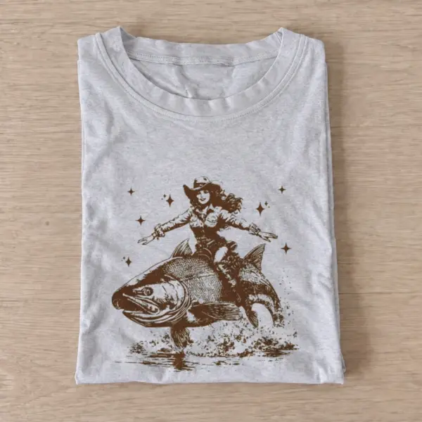 Cowgirl riding fish t shirt gray20cowgirl riding fish.webp