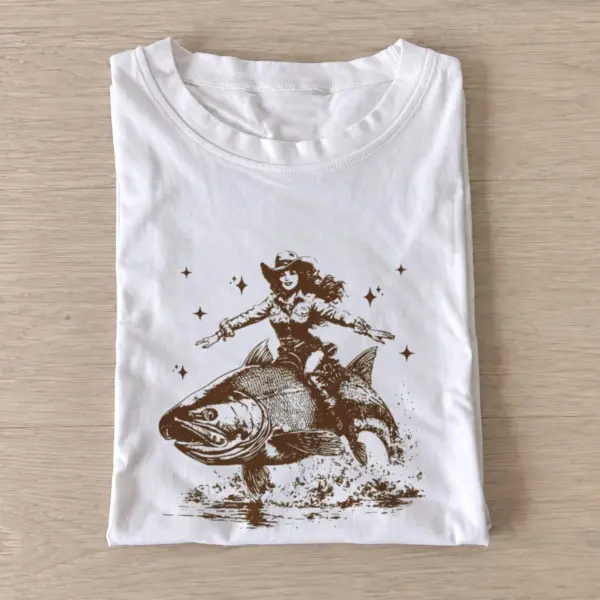 Cowgirl riding fish t shirt white20cowgirl riding fish.webp