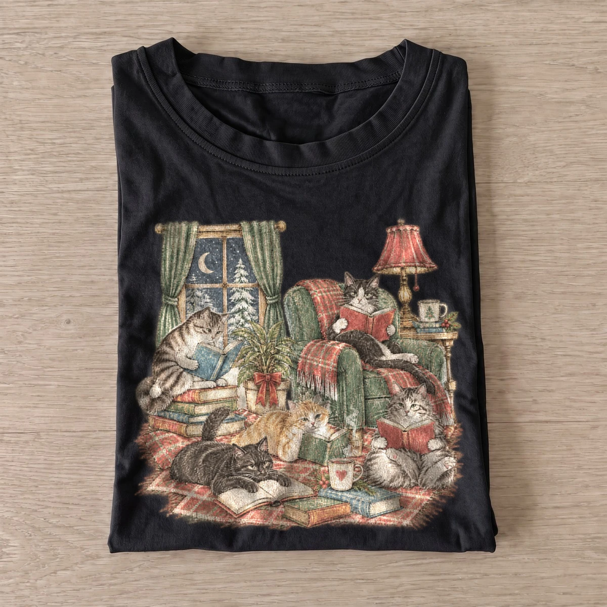 Cozy reading cats t shirt black20cozy reading cats.webp