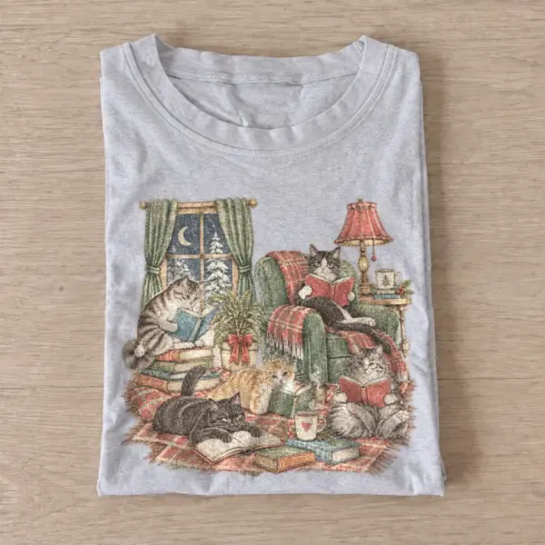 Cozy reading cats t shirt gray20cozy reading cats.webp