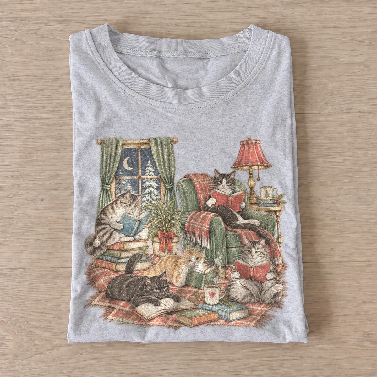 Cozy reading cats t shirt gray20cozy reading cats.webp