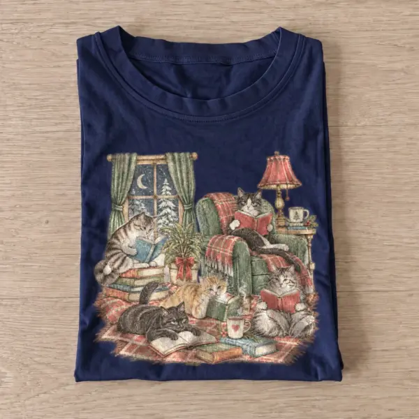 Cozy reading cats t shirt navy20cozy reading cats.webp