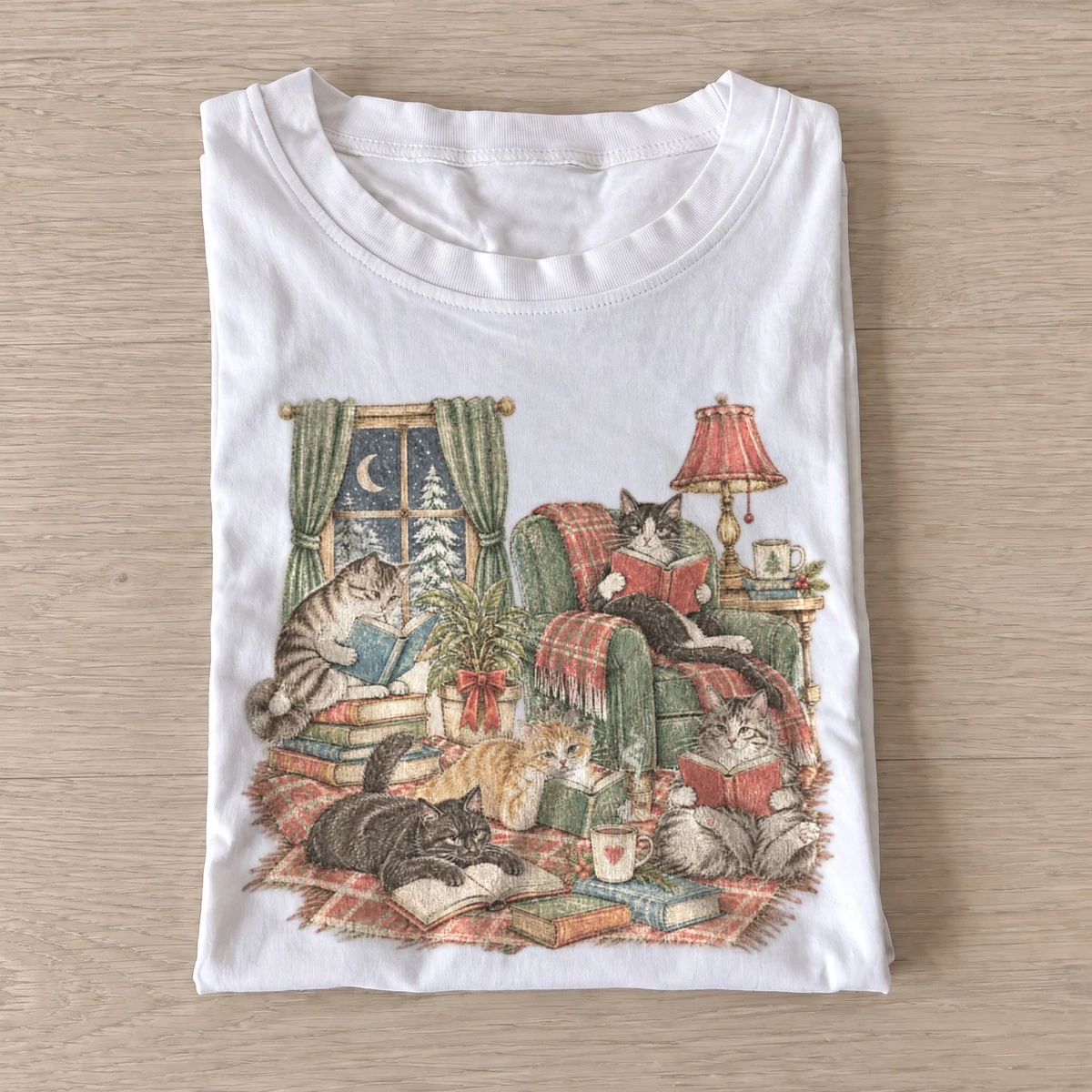 Cozy reading cats t shirt white20cozy reading cats.webp