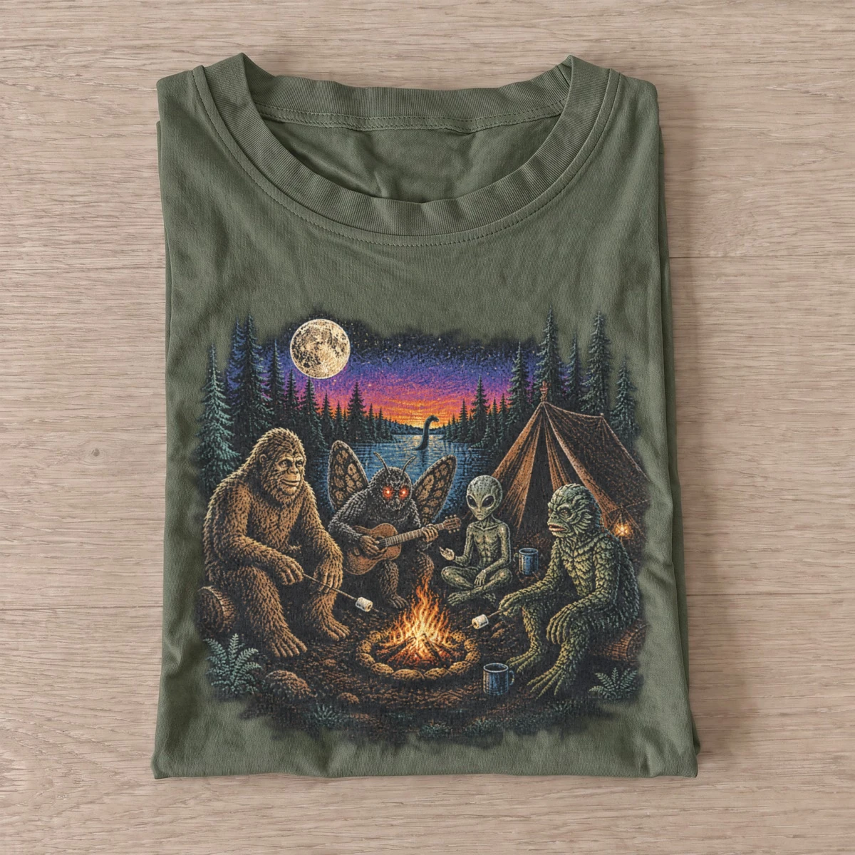 Cryptid campfire t shirt olive20cryptid campfire.webp