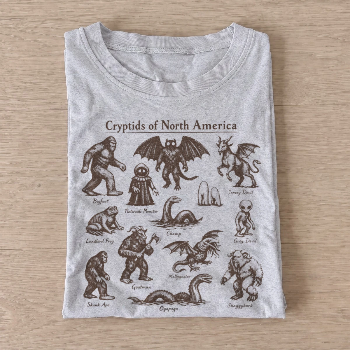 Cryptids of north america graphic t shirt gray20north american cryptids.webp