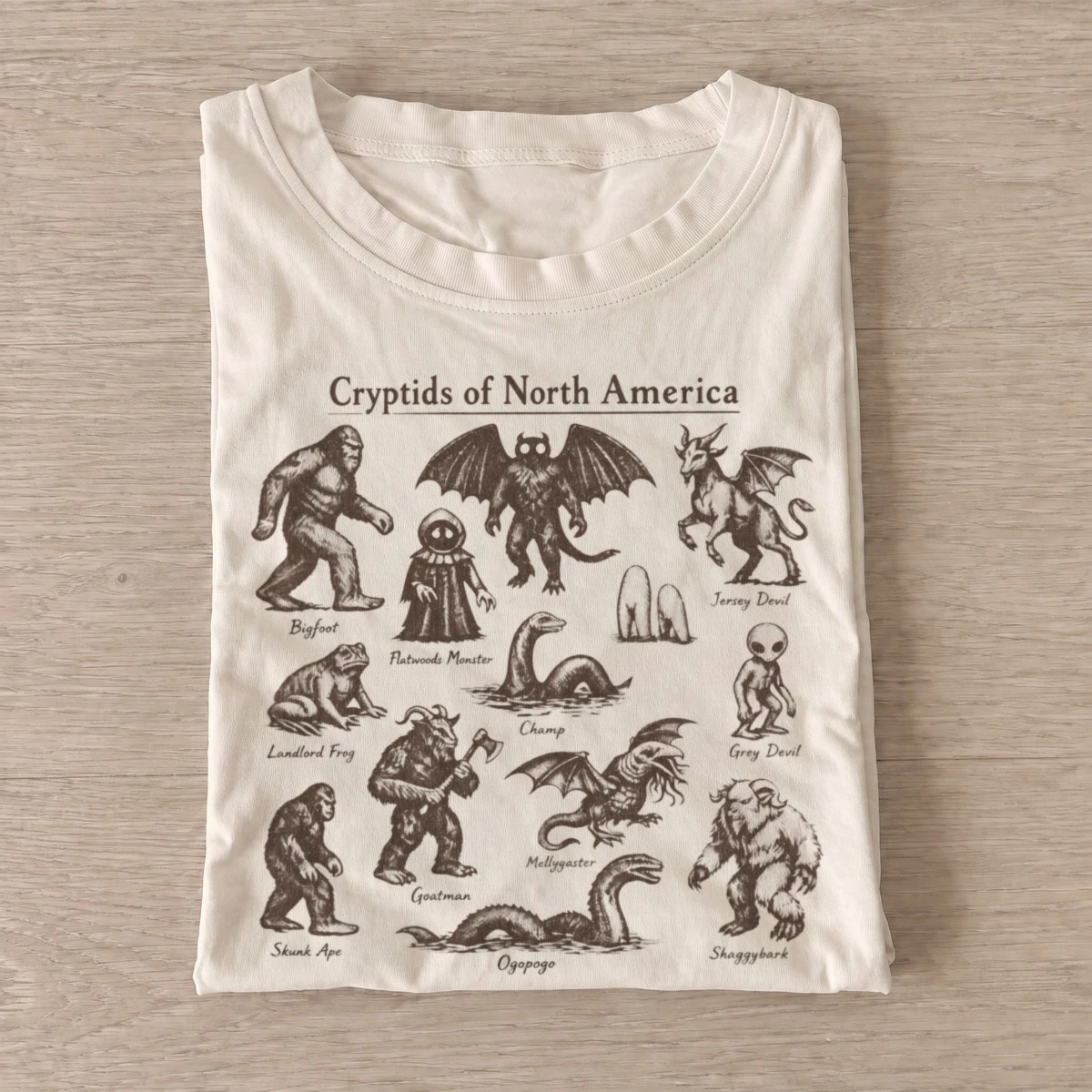 Cryptids of north america graphic t shirt sand20north american cryptids.webp