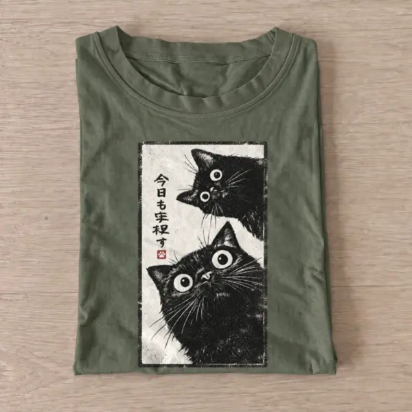 Curious black cats graphic t shirt olive20curious black cats.webp