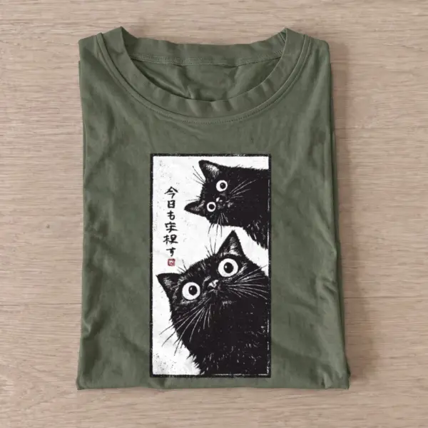 Curious cat duo t shirt olive20curious cat duo.webp