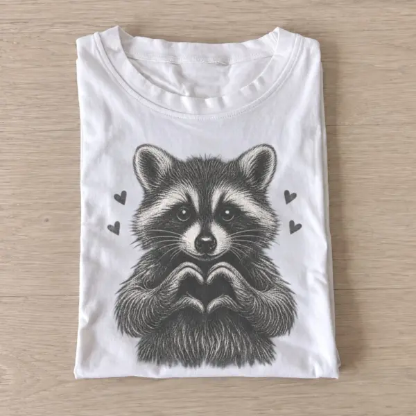 Cute raccoon heart hands t shirt white20raccoon heart.webp