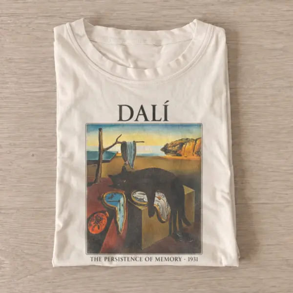 Dali persistence of memory cat t shirt sand20melting clock dreamscape.webp