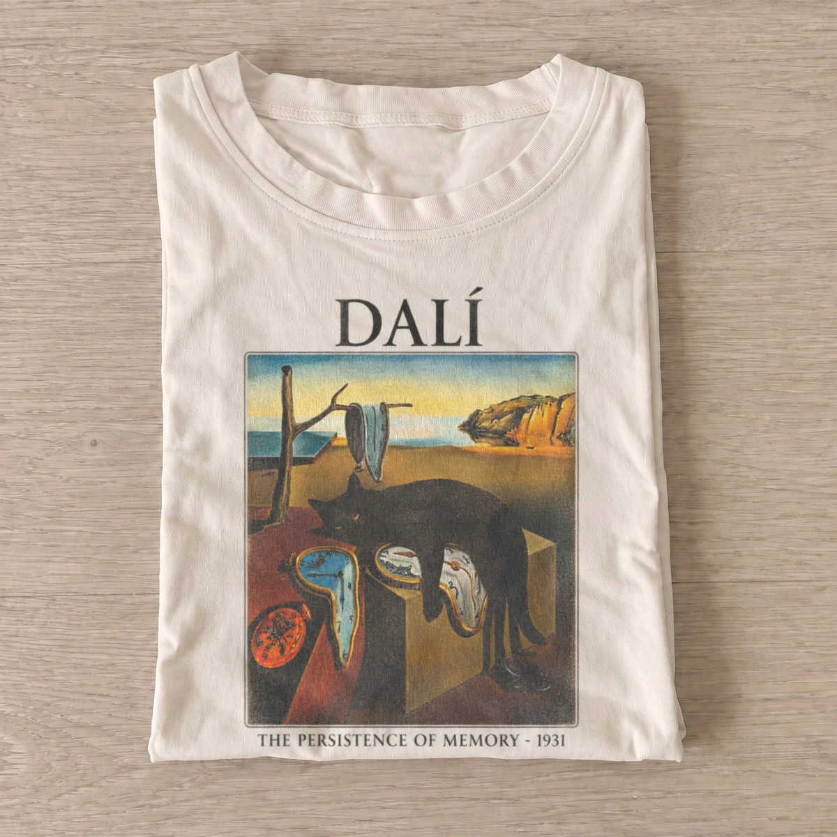 Dali persistence of memory cat t shirt sand20melting clock dreamscape.webp