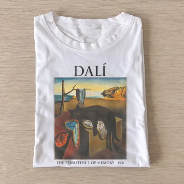 Dali persistence of memory cat t shirt white20melting clock dreamscape.webp