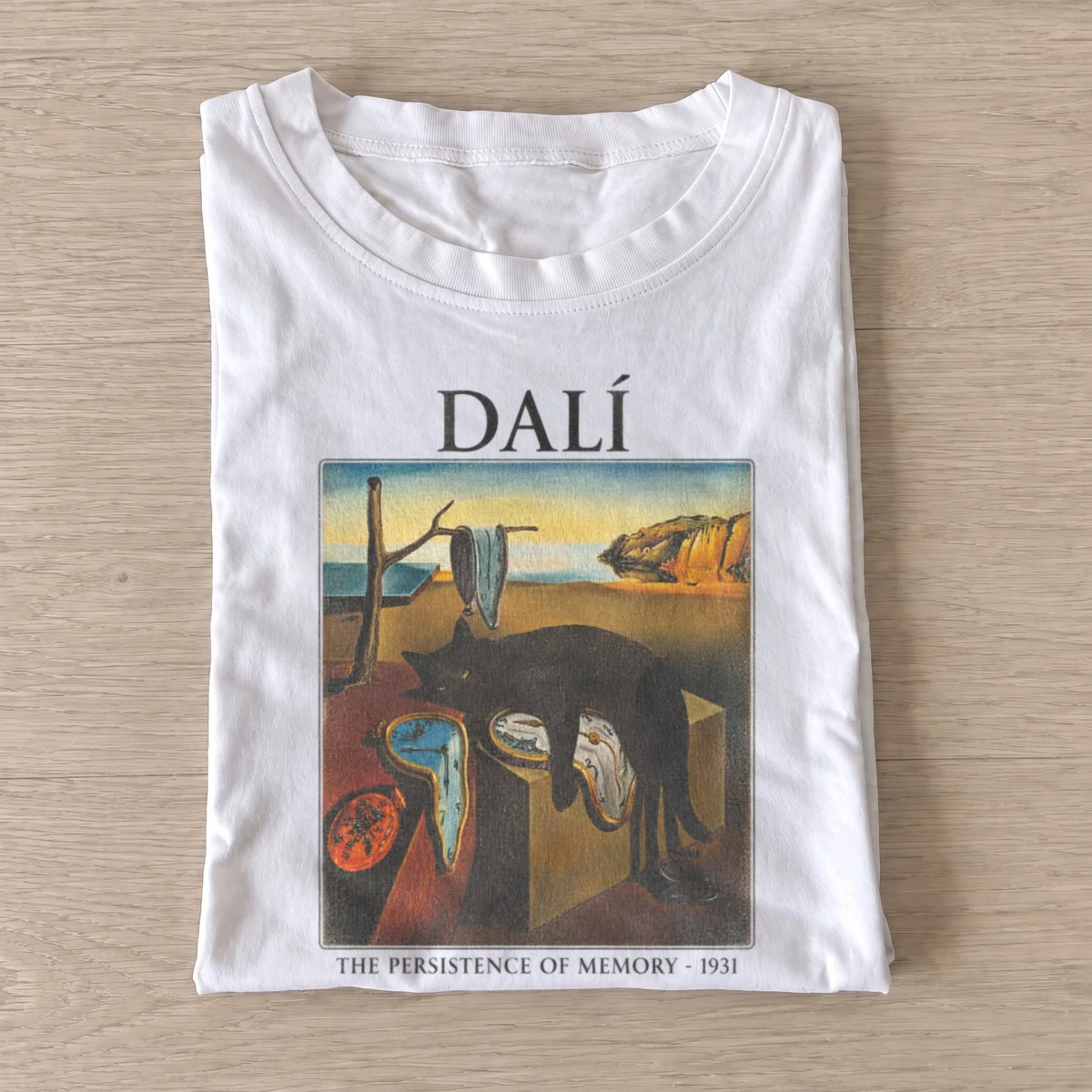 Dali persistence of memory cat t shirt white20melting clock dreamscape.webp