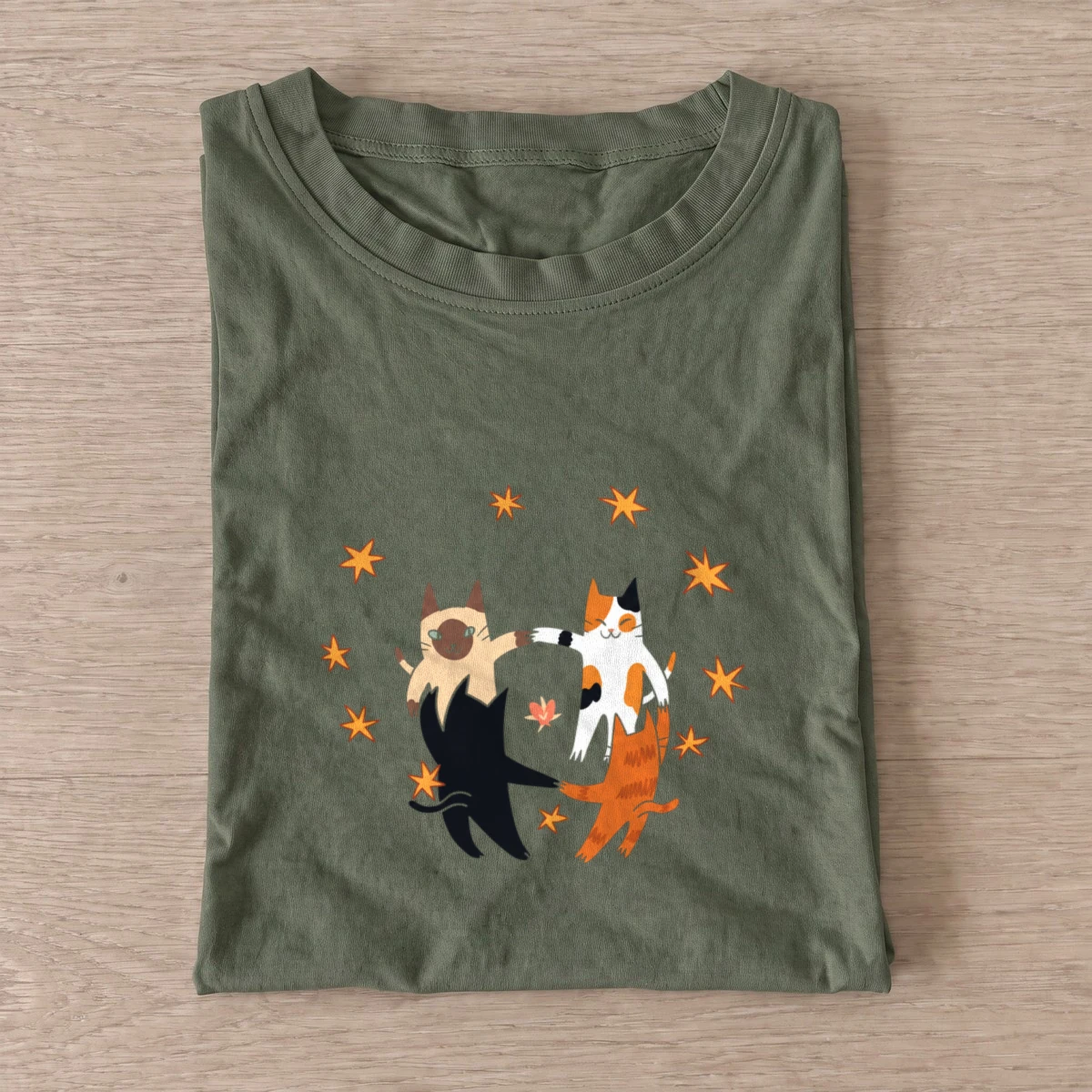 Dancing star cats t shirt olive20dancing star cats.webp
