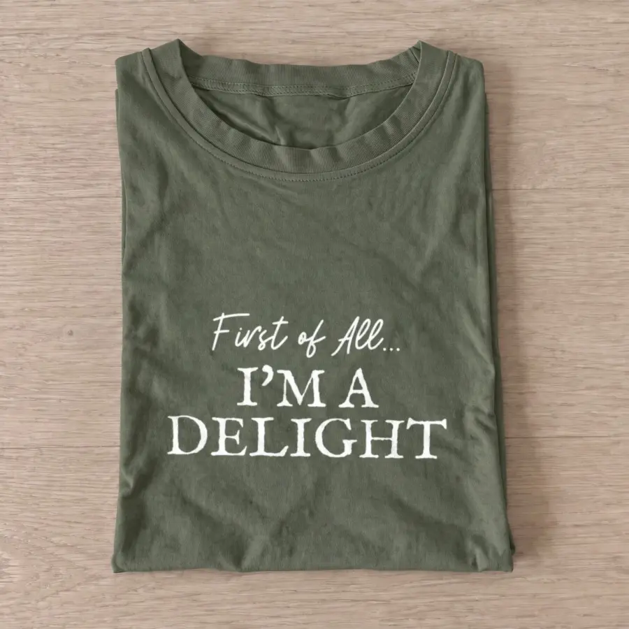 Delight white lettering t shirt olive20delight white lettering.webp