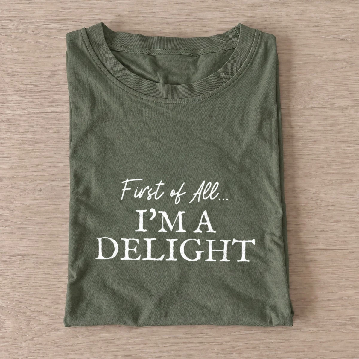Delight white lettering t shirt olive20delight white lettering.webp
